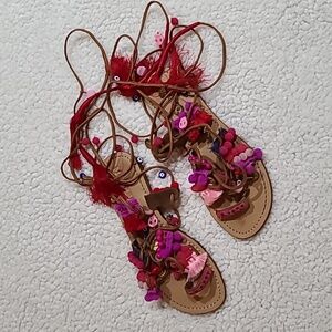 Mystique Greek Ankle/Leg Tie Flat Leather Sandles Size 8